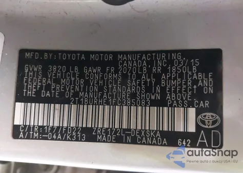 2015 Toyota Corolla S из США, поврежденный, VIN 2T1BURHE1FC385083